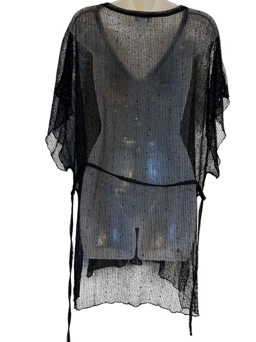 Black Sheer V-Neck Swim Cover-Up XLARGE #12 - Picture 4 of 6